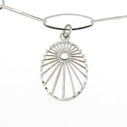 925 Sterling Silver Vintage Sunrise Charm Paperclip Link Bracelet 6-7.75"