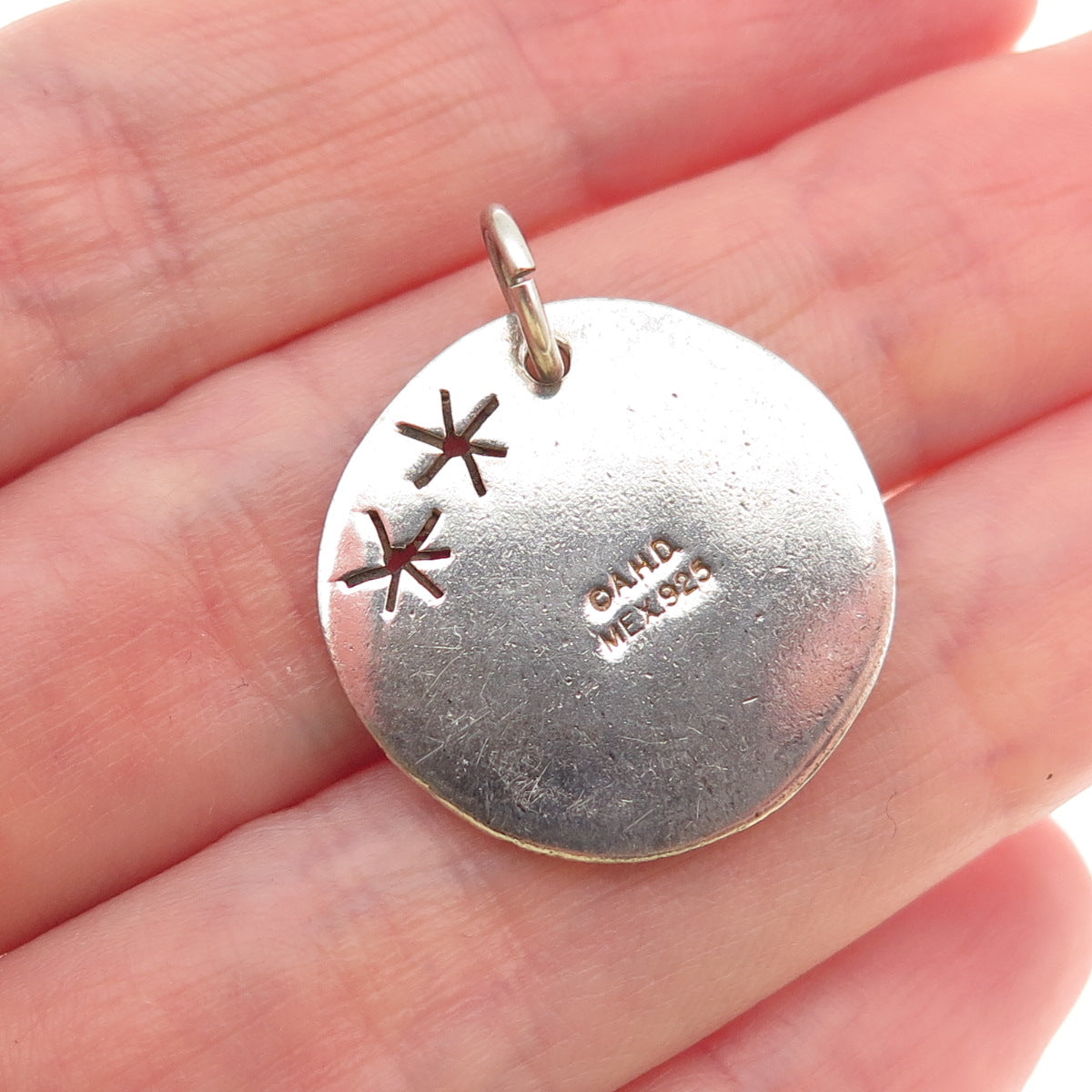 925 Sterling Silver 2-Tone Vintage AHD Mexico Rabbit Crescent Moon Charm Pendant