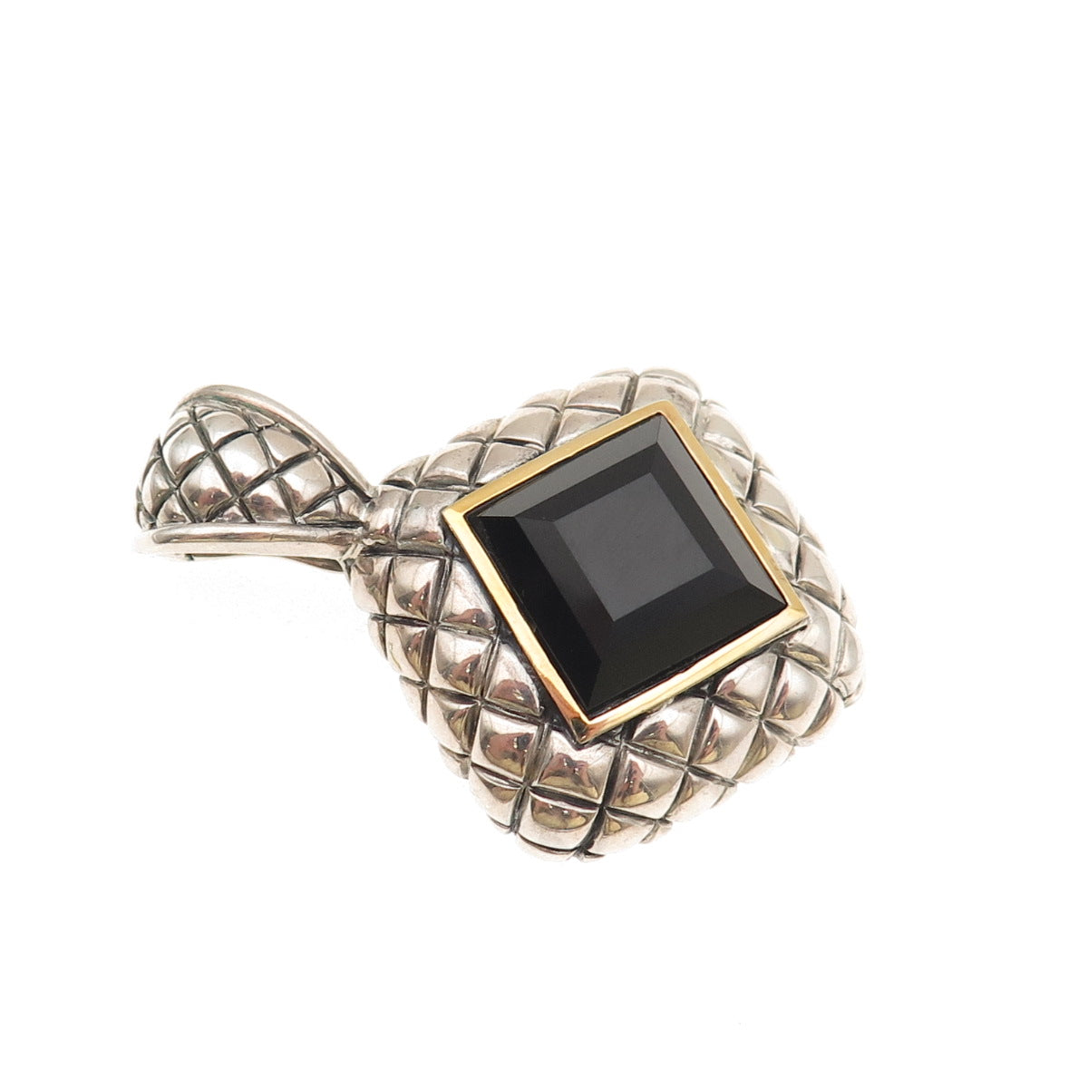Nancy & David 925 Sterling Silver 14K Gold Vintage Real Black Spinel Pendant
