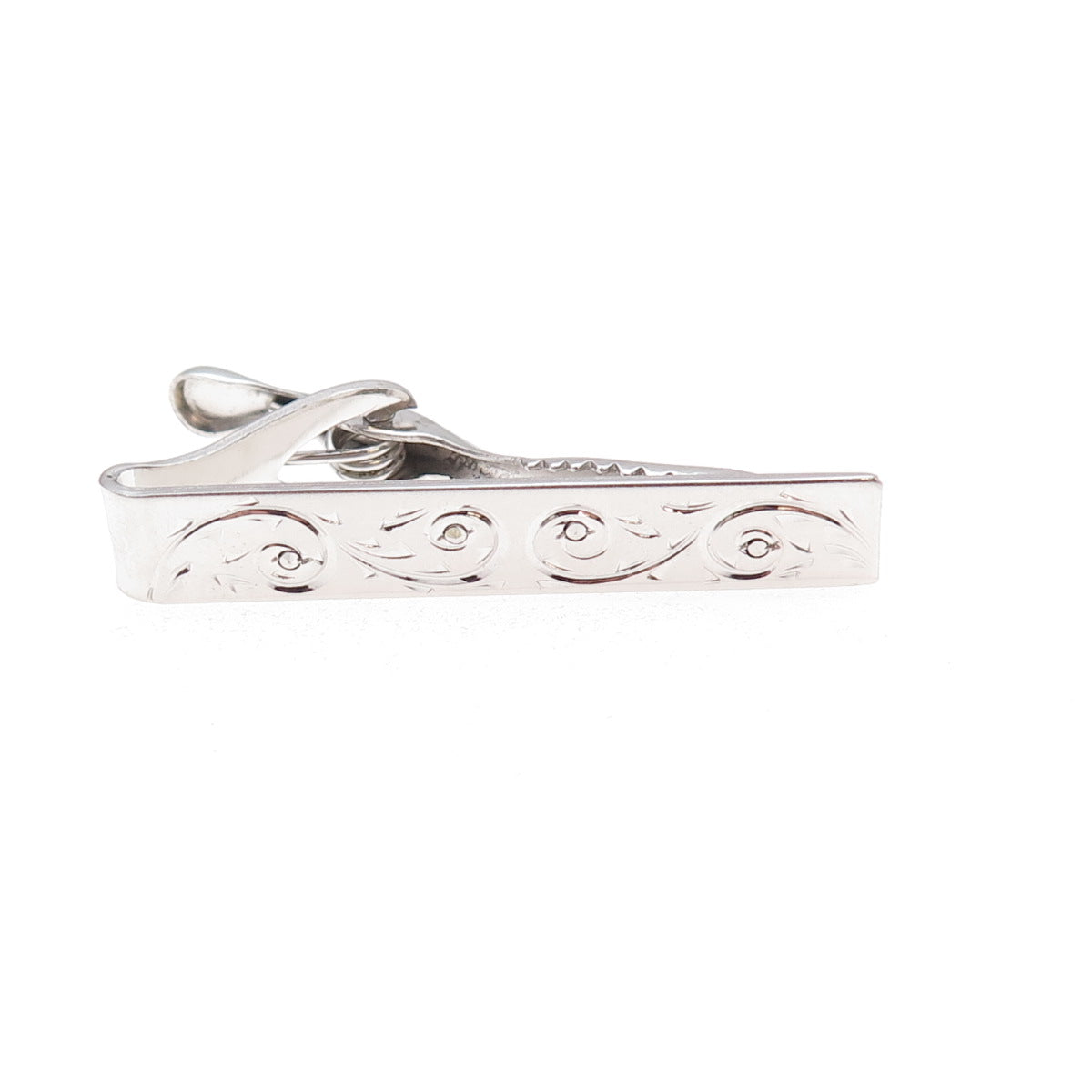 925 Sterling Silver Antique Art Deco Engraved Floral Scroll Tie Clip