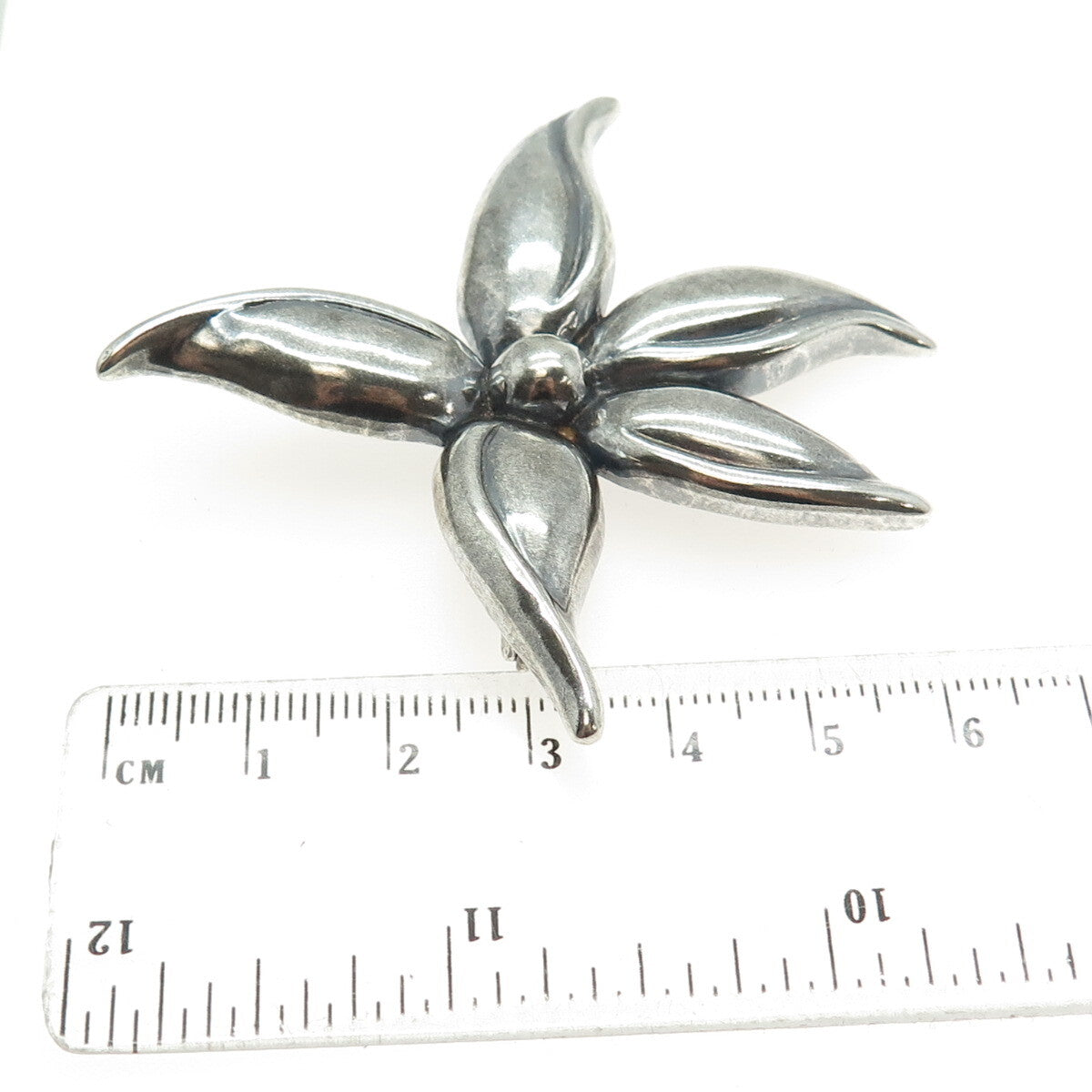 925 Sterling Silver Vintage Flower Oxidized Pin Brooch