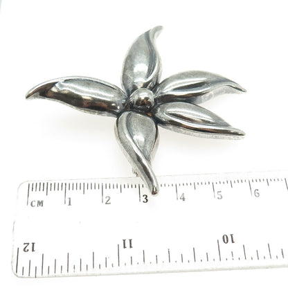 925 Sterling Silver Vintage Flower Oxidized Pin Brooch