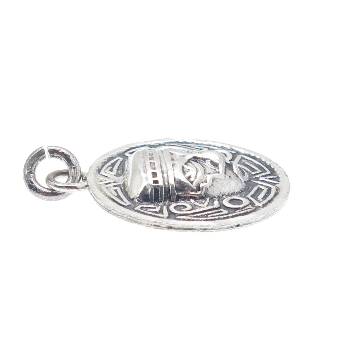 925 Sterling Silver Vintage Mexico Aztec Warrior Mask Oxidized Charm Pendant
