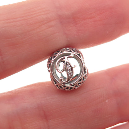 Pandora 925 Sterling Silver C Z Letter F Initial Slide Bead Charm