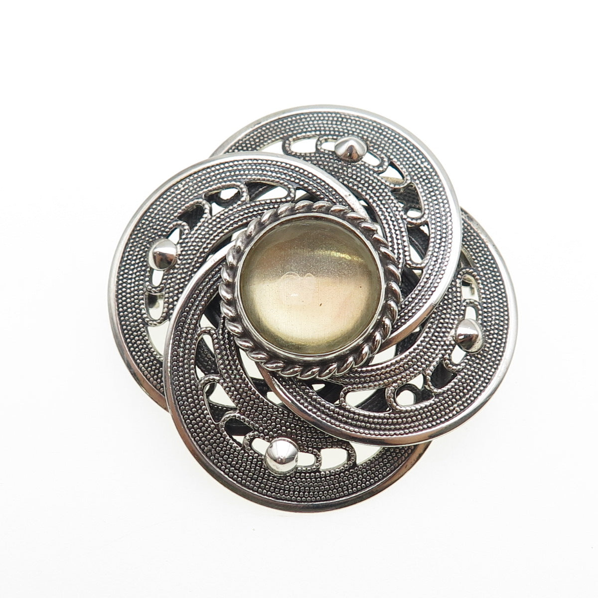 MIRAJ 925 Sterling Silver Vintage Glass Modernist Flower Oxidized Pin Brooch