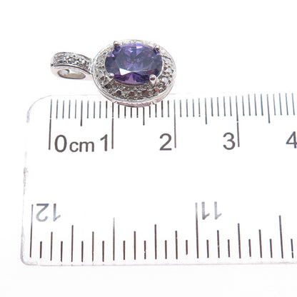 925 Sterling Silver Real Diamond Accent & Amethyst Mini Charm Pendant