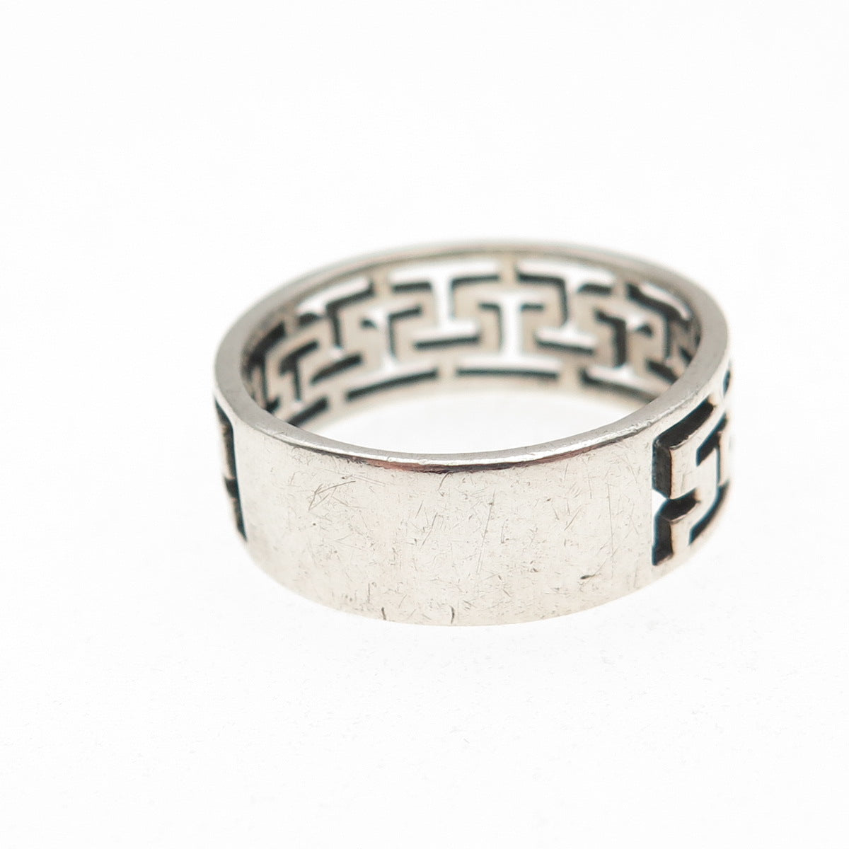 925 Sterling Silver Vintage Greek Maze Oxidized Band Ring Size 6.75