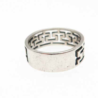 925 Sterling Silver Vintage Greek Maze Oxidized Band Ring Size 6.75
