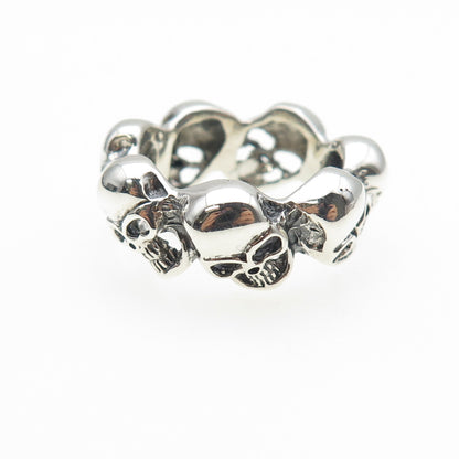 925 Sterling Silver Vintage Skull Oxidized Biker Ring Size 8.75