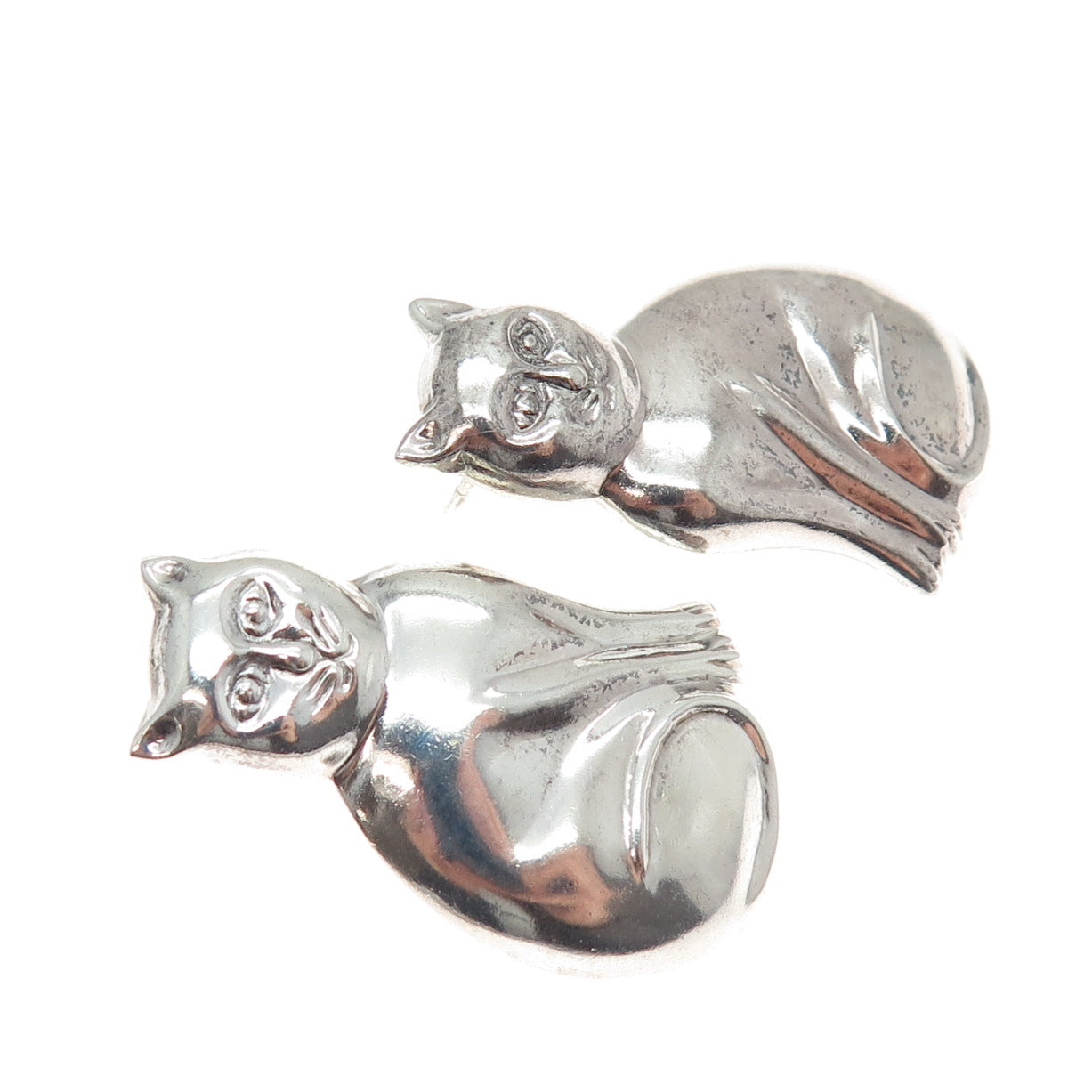 CHAPAL ZENRAY 925 Sterling Silver Vintage Cat Modernist Earrings