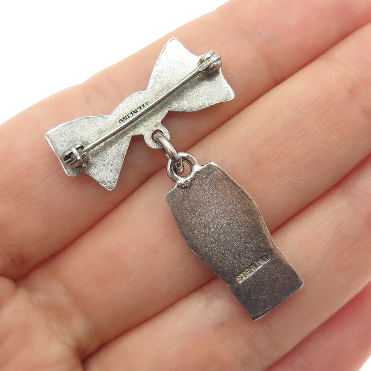 925 Sterling Silver Vintage Enamel WLIO Television Station Bow Oxidized Brooch