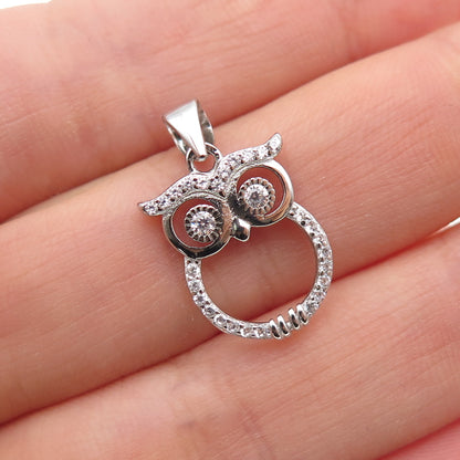 925 Sterling Silver Round-Cut C Z Owl Bird Mini Charm Pendant