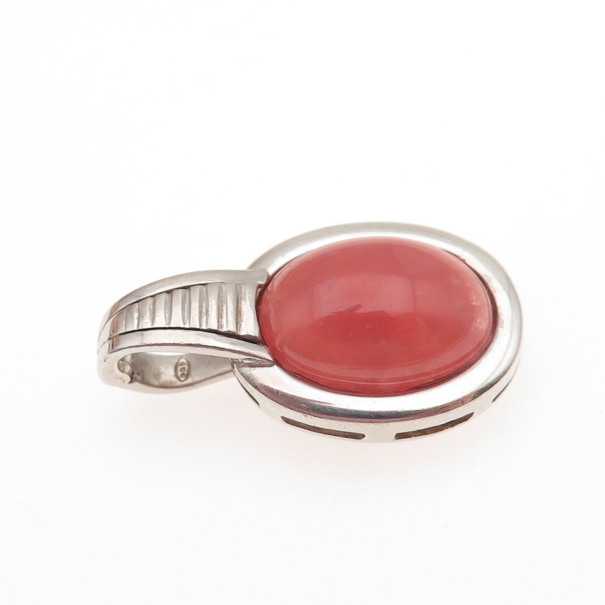 925 Sterling Silver Vintage Real Cherry Quartz Modernist Charm Pendant