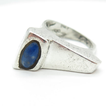 925 Sterling Silver Vintage Real Lapis Lazuli Gemstone Bar Ring Size 6