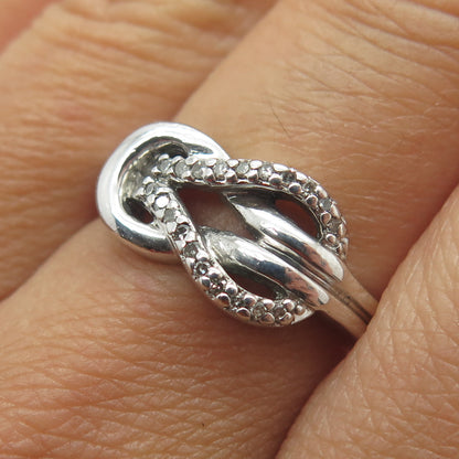 925 Sterling Silver Real Round-Cut Diamond Mariner Love Knot Ring Size 7