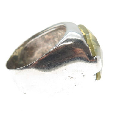 SOL 925 Sterling Silver Vintage Real Lemon Citrine Domed Oxidized Ring Size 7.75