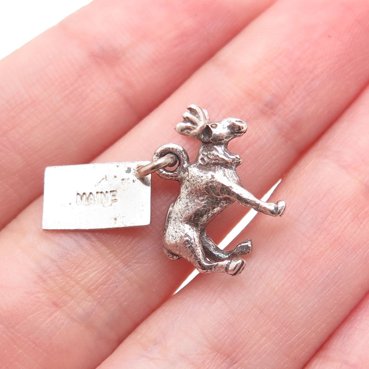 BELL TRADING POST 925 Sterling Silver Vintage Elk Maine State Minimalist Pendant