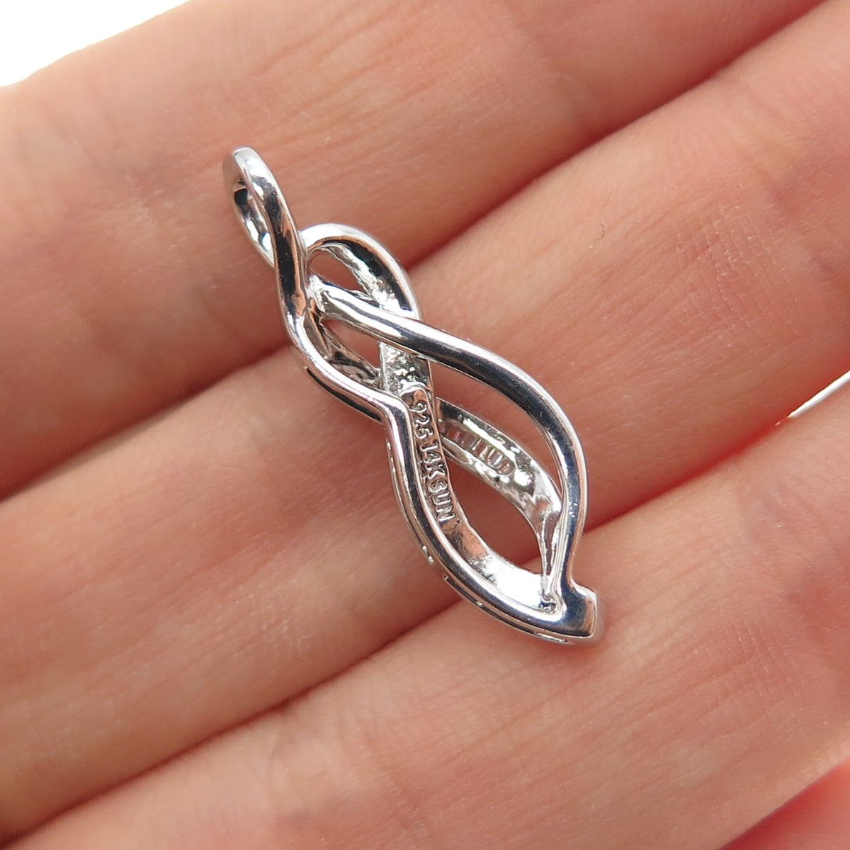 SUN 925 Sterling Silver 14K Gold Real Diamond Infinity Charm Pendant