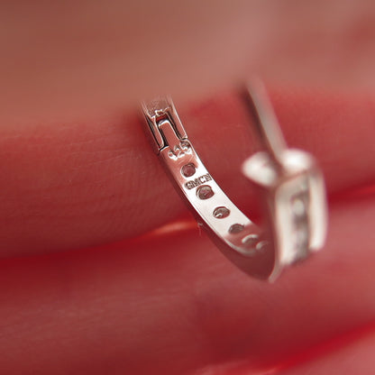 925 Sterling Silver Round-Cut C Z In & Out Hoop Earrings