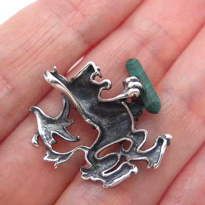 925 Sterling Silver Vintage Real Malachite Royal Lion Slide Charm Pendant