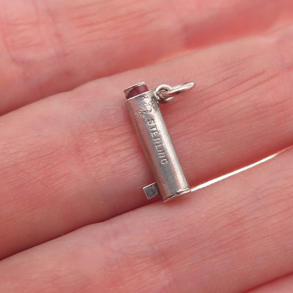 925 Sterling Silver Antique Art Deco Enamel Lipstick Movable Mini Charm Pendant