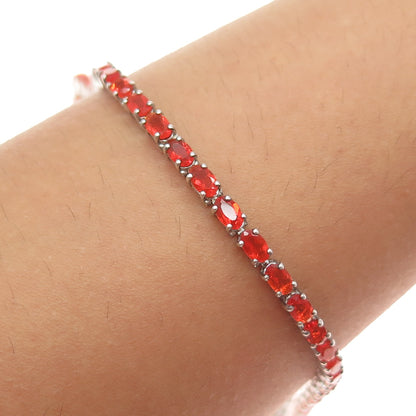 D'JOY 925 Sterling Silver Real Oval-Cut Fire Opal Tennis Link Bracelet 8"