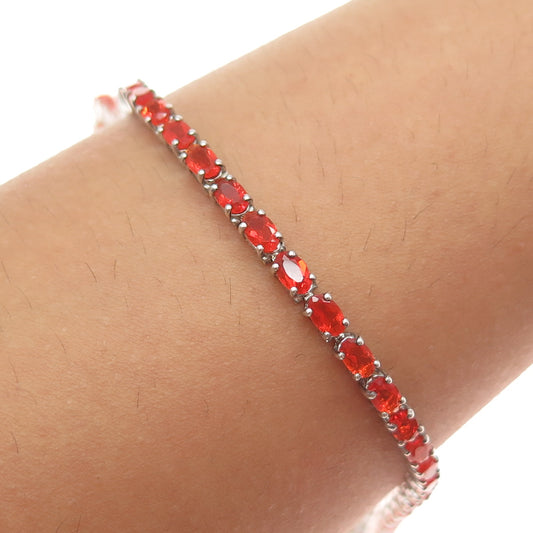 D'JOY 925 Sterling Silver Real Oval-Cut Fire Opal Tennis Link Bracelet 8"