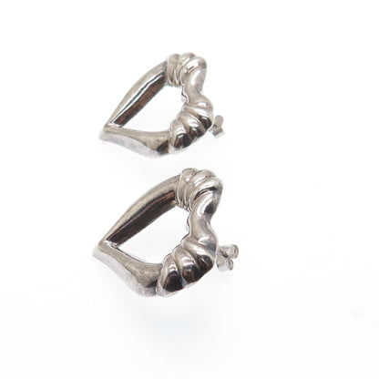 925 Sterling Silver Vintage Modernist Open Heart Earrings