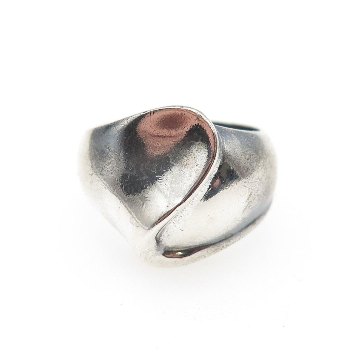 925 Sterling Silver Vintage Modernist Wavy Oxidized Ring Size 7