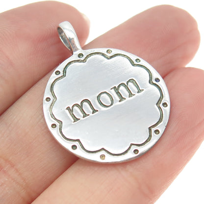 925 Sterling Silver Vintage "Mom" Round Pendant