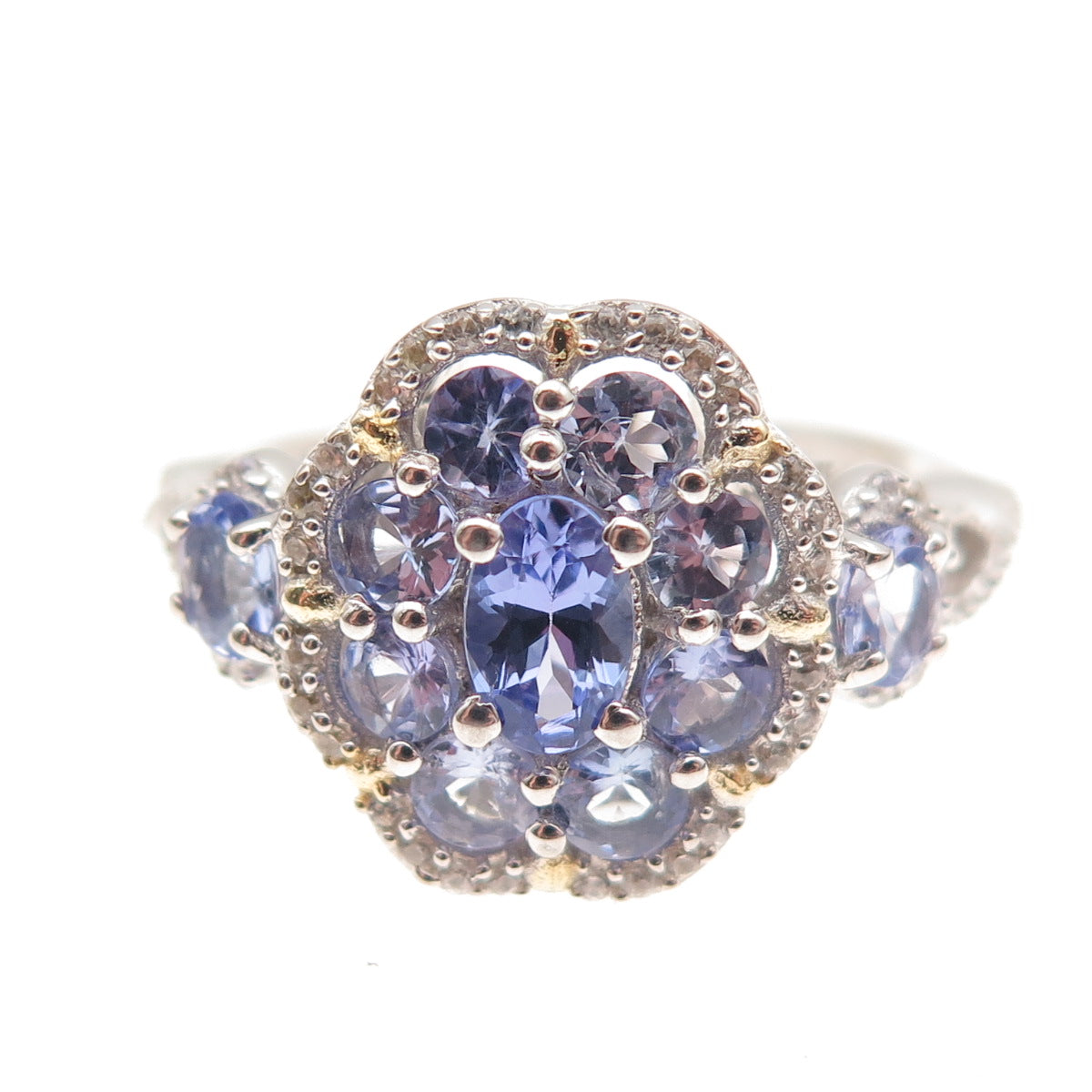 Chuck Clemency 925 Sterling Silver Real Tanzanite & White Topaz Ring Size 8