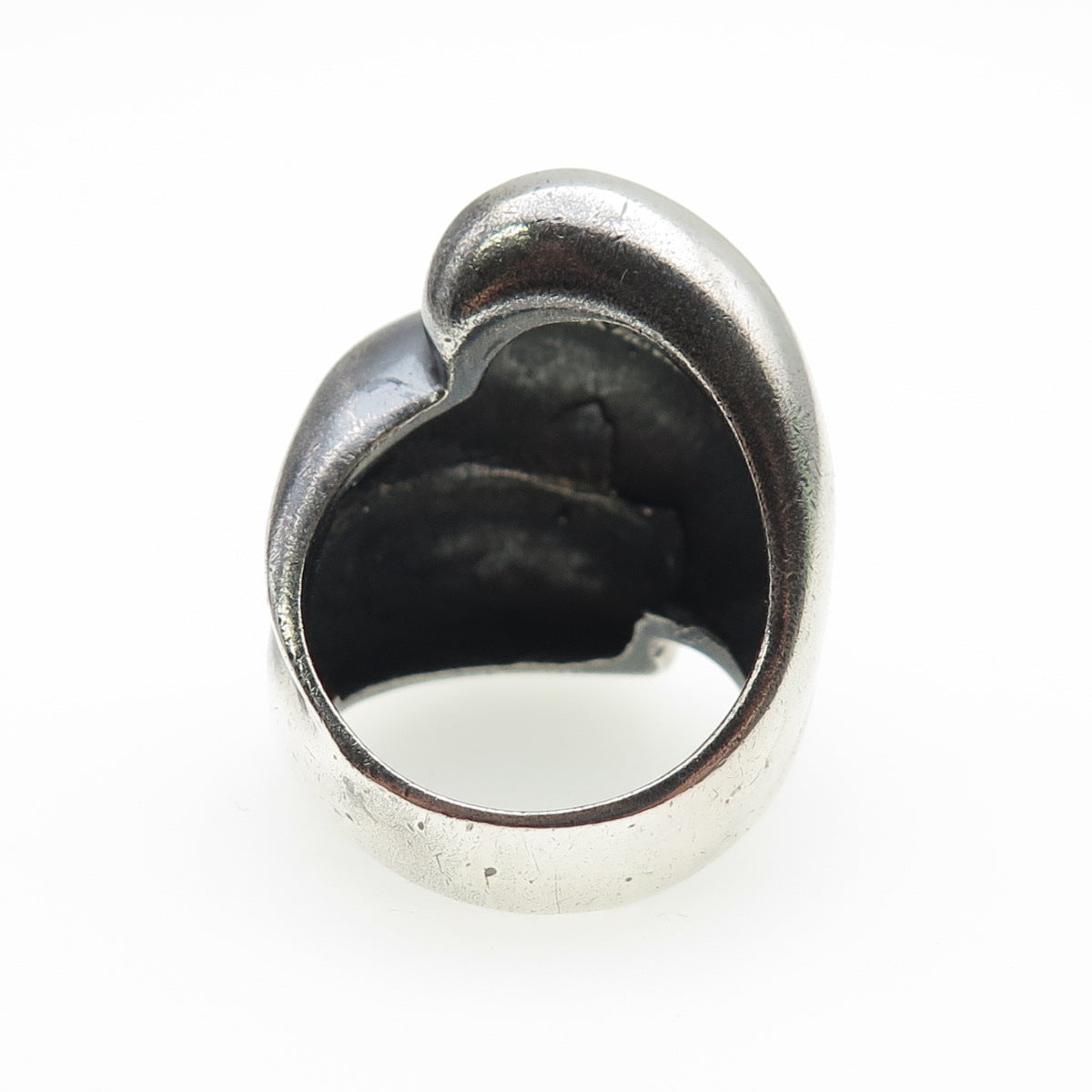 925 Sterling Silver Vintage Modernist Puffy Ribbed Oxidized Ring Size 7.5
