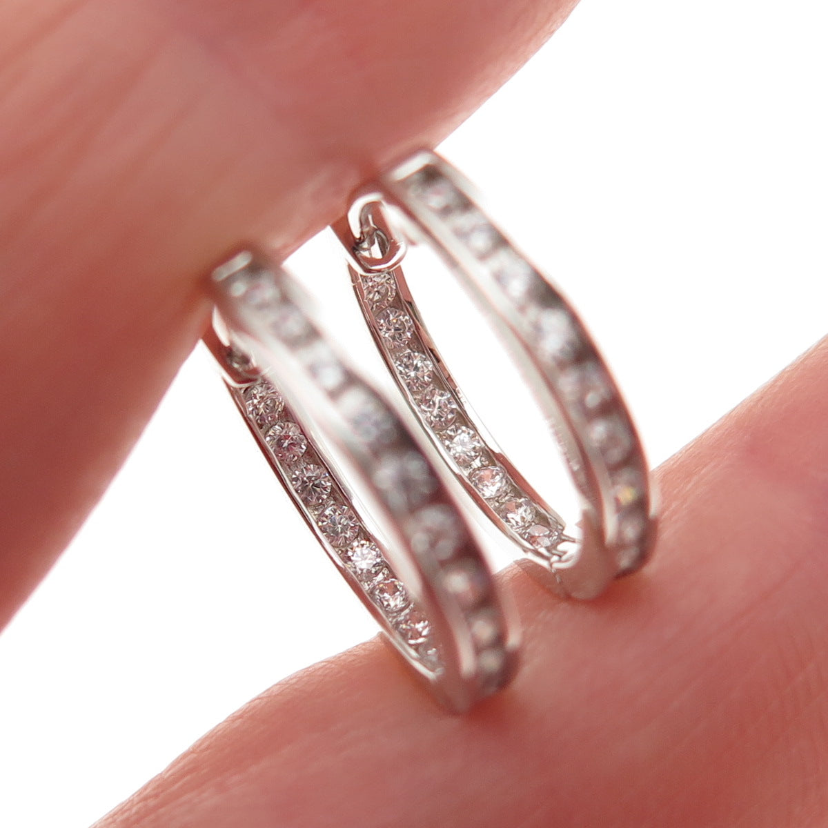 925 Sterling Silver Round-Cut C Z In & Out Hoop Earrings