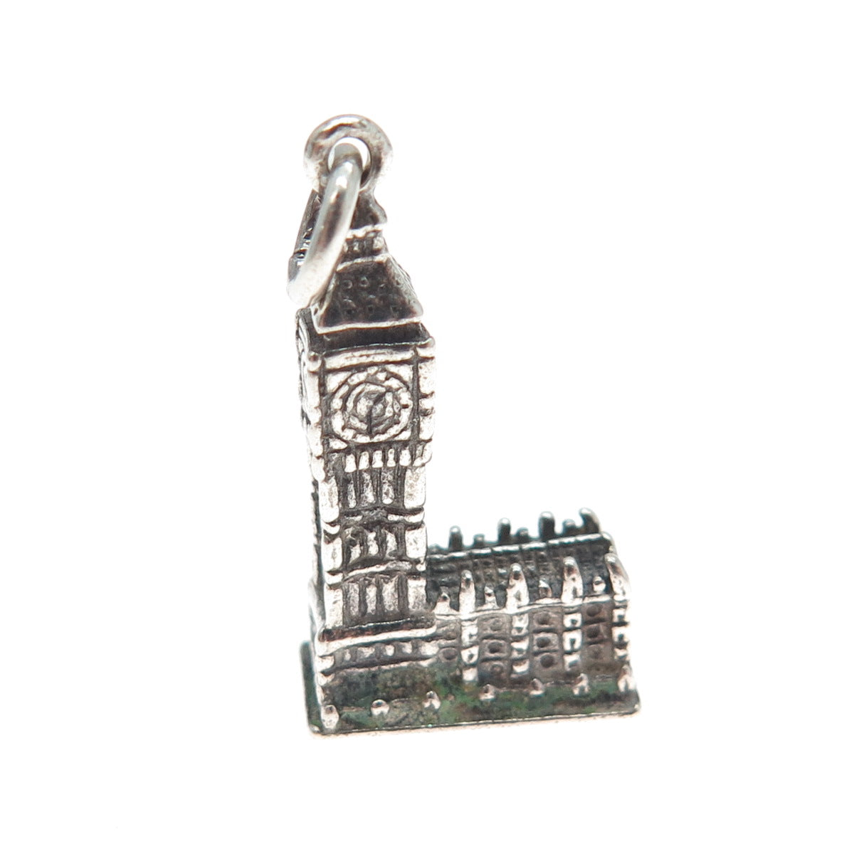 925 Sterling Silver Vintage Big Ben Oxidized Minimalist 3D Charm Pendant