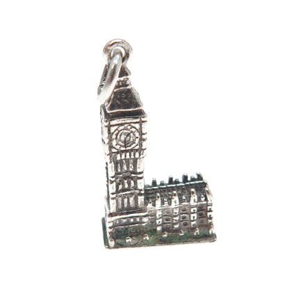 925 Sterling Silver Vintage Big Ben Oxidized Minimalist 3D Charm Pendant