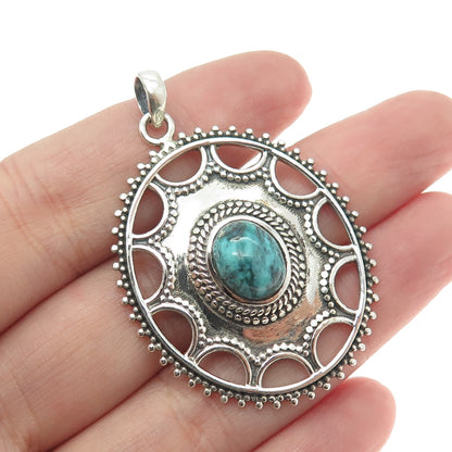 925 Sterling Silver Vintage Real Dragon Skin Turquoise Granulated Pendant