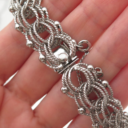 925 Sterling Silver Antique Art Deco Beaded Bismark Link Bracelet 6.75"