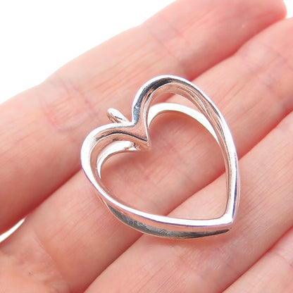 925 Sterling Silver Vintage Modernist Double Heart Charm Pendant