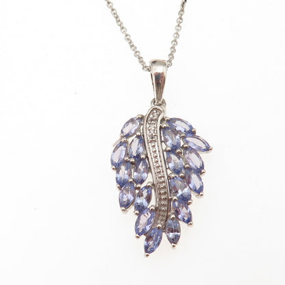 D'Joy 925 Sterling Silver Real Tanzanite & White Topaz Cable Chain Necklace 18"