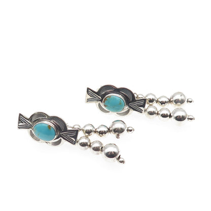 CAROLYN POLLACK Old Pawn 925 Sterling Vintage Turquoise Beaded Dangle Earrings