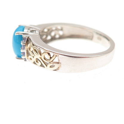Chuck Clemency Sterling Silver 2-Tone Real Turquoise Tanzanite Ring Size 8.25