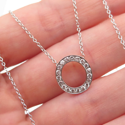 925 Sterling Silver Round-Cut C Z Letter O Initial Cable Chain Necklace 18-20"