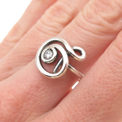 925 Sterling Silver Vintage C Z Modernist Swirl Oxidized Ring Size 6.75