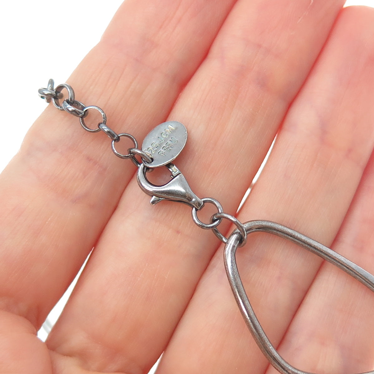 JCM Jacmel Mauritius 925 Sterling Vintage Peru Modernist Oxidized Necklace 34"