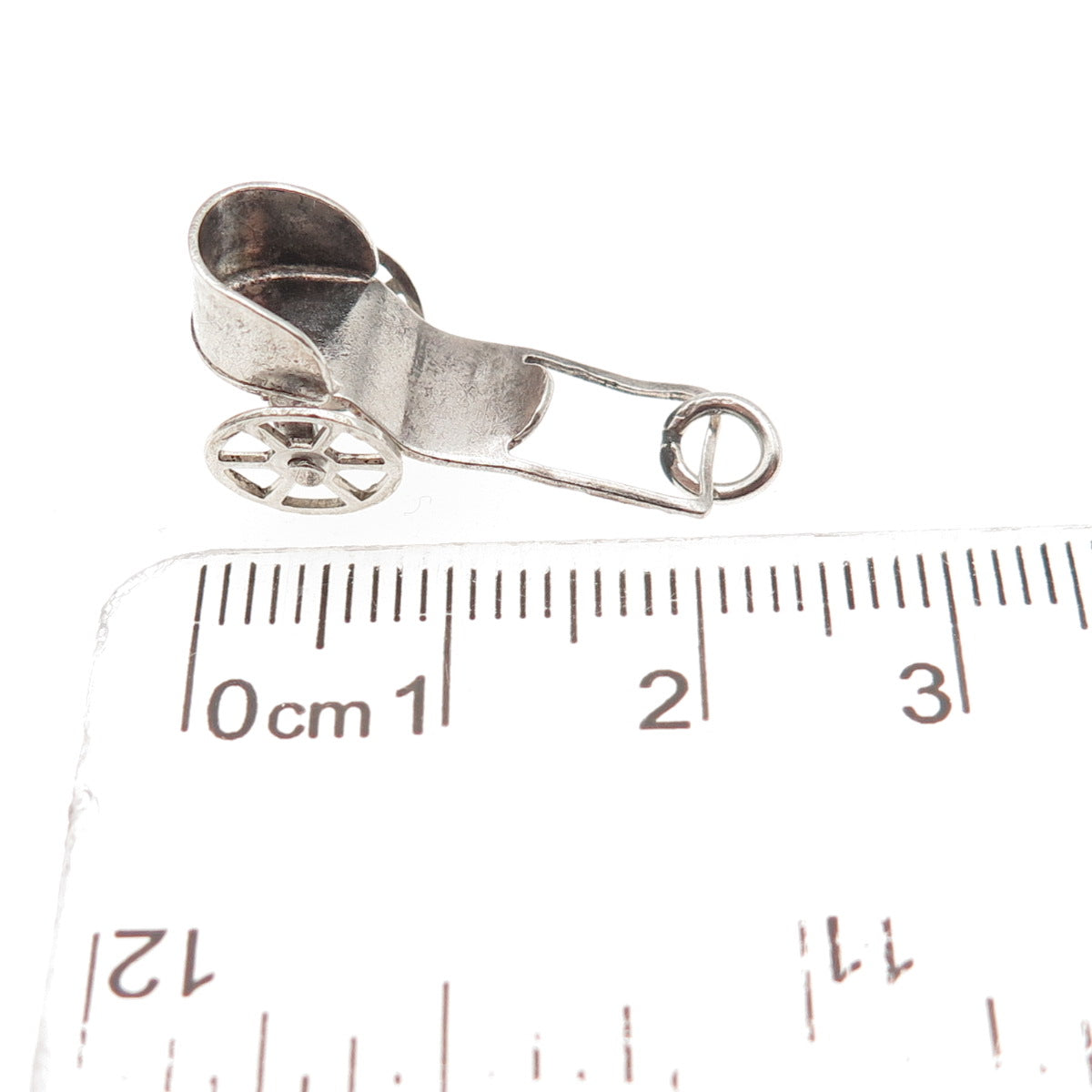925 Sterling Silver Vintage Mexico Baby Carriage Oxidized 3D Mini Charm Pendant