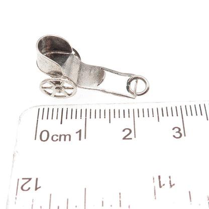 925 Sterling Silver Vintage Mexico Baby Carriage Oxidized 3D Mini Charm Pendant