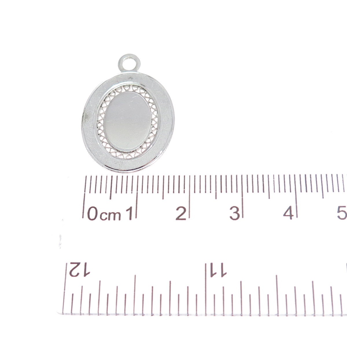 LAMODE 925 Sterling Silver Vintage Filigree Oval Tag Charm Pendant