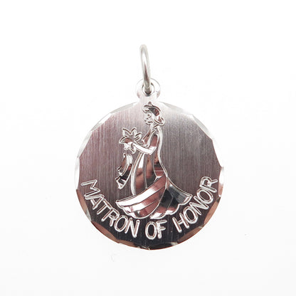 ELCO 925 Sterling Silver Vintage Engraved Matron of Honor Charm Pendant