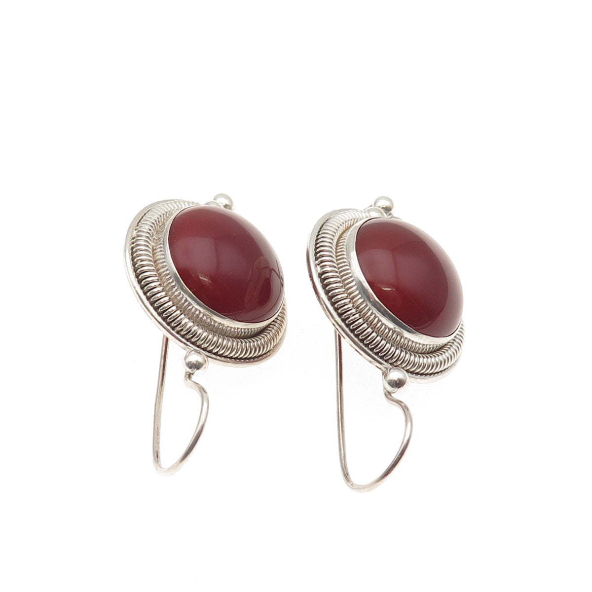 925 Sterling Silver Vintage Real Carnelian Modernist Earrings