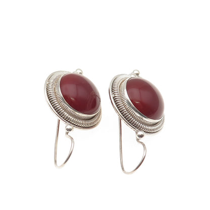 925 Sterling Silver Vintage Real Carnelian Modernist Earrings